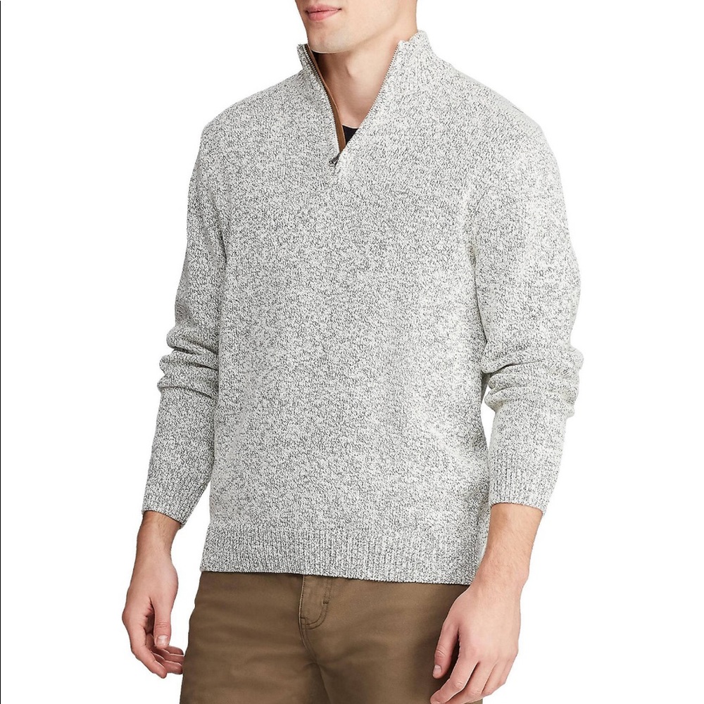 Men’s, 1/4 zippered variegated chaps sweater.